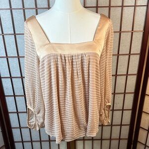 Meadow Rue Cream and Tan Striped Blouse